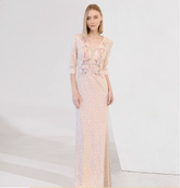 sequin column dress with 3D floral embroidery - CELESTE